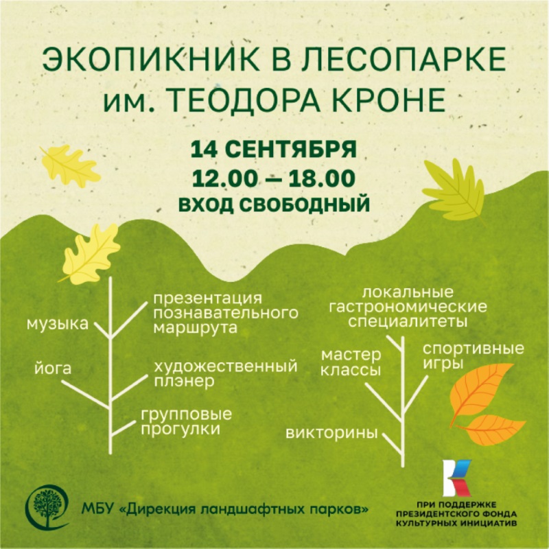 14 сентября, с 12:00 до 18:00, вход свободныйЛесопарк им. Теодора Кроне. Калининград, пересечение проспекта Мира, ул. Химической и Теннистой аллеи 